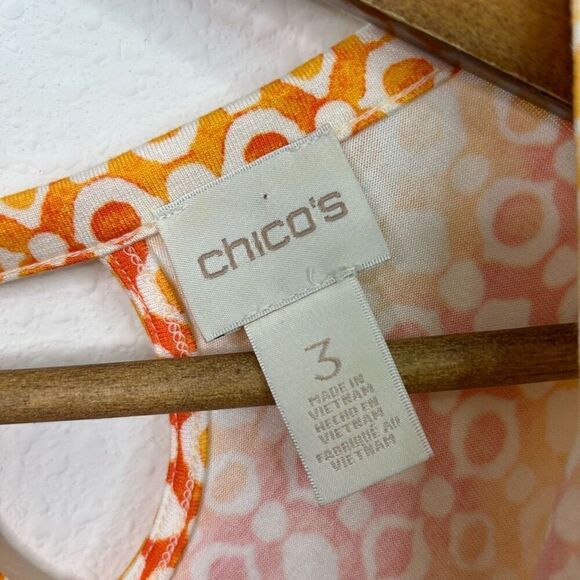 Chico’s Women’s Orange Multicolor Printed Rayon 3/4 Sleeve Keyhole Top Sz 3 (XL) - Picture 6 of 13